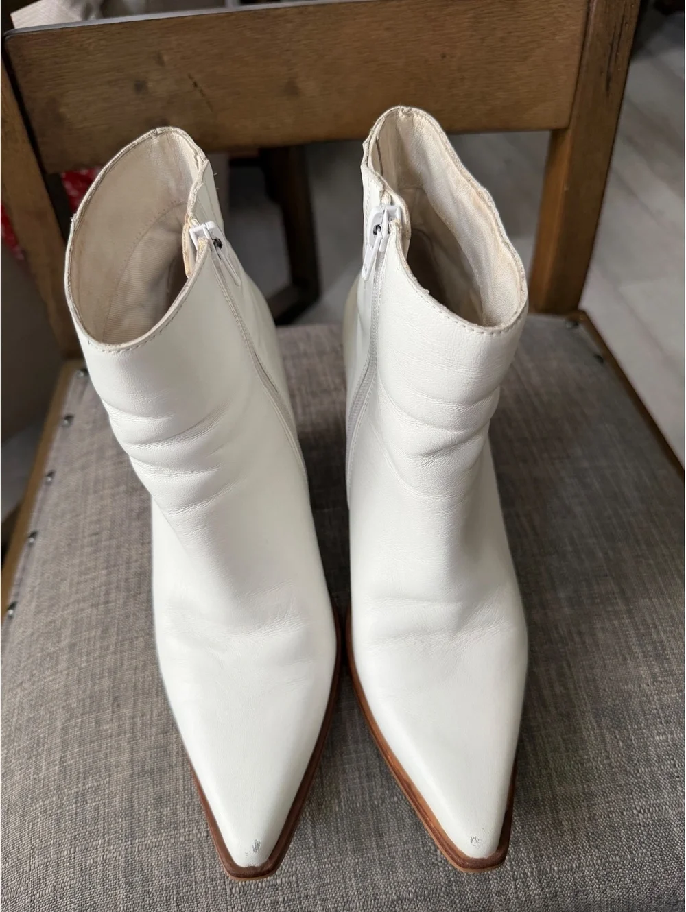 Jeffrey Campbell White Leather Ankle Boots with Wooden Block Heel